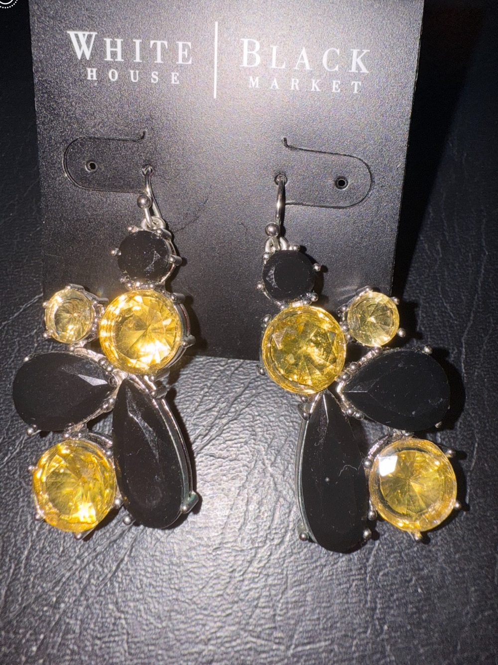 White House Black Market Black and Yellow Crystal Statement Drop Earrings